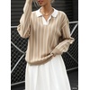 image:imagechouyatou Women 2025 Fall Polo Collar Pullover Striped Sweater Dressy Casual Chunky Knit Sweater Jumer TopKhaki