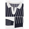 image:imagechouyatou Women 2025 Fall Polo Collar Pullover Striped Sweater Dressy Casual Chunky Knit Sweater Jumer TopNavy Blue