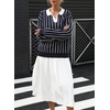 image:imagechouyatou Women 2025 Fall Polo Collar Pullover Striped Sweater Dressy Casual Chunky Knit Sweater Jumer TopNavy Blue