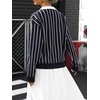 image:imagechouyatou Women 2025 Fall Polo Collar Pullover Striped Sweater Dressy Casual Chunky Knit Sweater Jumer TopNavy Blue