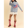 image:imagechouyatou Women Fall Flag Back Shaw Collar Knit Cardigan Sweater Casual Open Front Cardigan with PocketsGrey