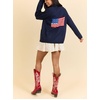 image:imagechouyatou Women Fall Flag Back Shaw Collar Knit Cardigan Sweater Casual Open Front Cardigan with PocketsNavy Blue