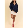 image:imagechouyatou Women Fall Flag Back Shaw Collar Knit Cardigan Sweater Casual Open Front Cardigan with PocketsNavy Blue
