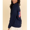 image:imagechouyatou Women Fall Flag Back Shaw Collar Knit Cardigan Sweater Casual Open Front Cardigan with PocketsNavy Blue