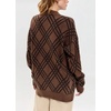 image:imagechouyatou Womens 2025 Fall Argyle Plaid Knitted Sweater Cardigan Cute VNeck Button Down Cardigan JacketDark Brown