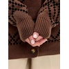 image:imagechouyatou Womens 2025 Fall Argyle Plaid Knitted Sweater Cardigan Cute VNeck Button Down Cardigan JacketDark Brown
