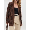 image:imagechouyatou Womens 2025 Fall Argyle Plaid Knitted Sweater Cardigan Cute VNeck Button Down Cardigan JacketDark Brown