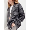 image:imagechouyatou Womens 2025 Fall Argyle Plaid Knitted Sweater Cardigan Cute VNeck Button Down Cardigan JacketDark Grey