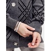 image:imagechouyatou Womens 2025 Fall Argyle Plaid Knitted Sweater Cardigan Cute VNeck Button Down Cardigan JacketDark Grey
