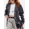 image:imagechouyatou Womens 2025 Fall Argyle Plaid Knitted Sweater Cardigan Cute VNeck Button Down Cardigan JacketDark Grey