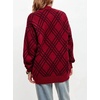 image:imagechouyatou Womens 2025 Fall Argyle Plaid Knitted Sweater Cardigan Cute VNeck Button Down Cardigan JacketWine Red