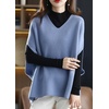 image:imagechouyatou Womens Elegant Sleeveless V Neck Sweater Vest Dolman Sleeve Pullover Knitwear Loose Tank TopsBlue