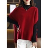 image:imagechouyatou Womens Elegant Sleeveless V Neck Sweater Vest Dolman Sleeve Pullover Knitwear Loose Tank TopsRed
