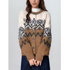 image:imagechouyatou Womens Fall Loose Snowflower Cardigan Sweater Fluffy Button Down Crewneck Preppy Knit Cardigan JacketCamel