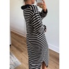 image:imagechouyatou Womens Fall Winter Striped Sweater Dress Casual Loose VNeck Collared Long Lounge DressBlack