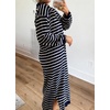 image:imagechouyatou Womens Fall Winter Striped Sweater Dress Casual Loose VNeck Collared Long Lounge DressNavy Blue