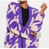 image:imagechouyatou Womens Furry Warm Color Block Houndstooth Printed Open Front Cardigan Knit Long Sweater CoatPurple
