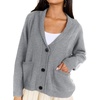 image:imagechouyatou Women Fall Flag Back Shaw Collar Knit Cardigan Sweater Casual Open Front Cardigan with PocketsGrey