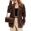 image:imagechouyatou Womens 2025 Fall Argyle Plaid Knitted Sweater Cardigan Cute VNeck Button Down Cardigan JacketDark Brown