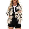 image:imagechouyatou Womens Color Block Floral Cardigans Vintage Lapel Collar Button Down Knit Cardigan Sweater Outerwear CoatApricot