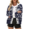 image:imagechouyatou Womens Color Block Floral Cardigans Vintage Lapel Collar Button Down Knit Cardigan Sweater Outerwear CoatNavy Blue