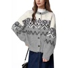 image:imagechouyatou Womens Fall Loose Snowflower Cardigan Sweater Fluffy Button Down Crewneck Preppy Knit Cardigan JacketGrey