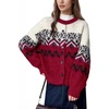 image:imagechouyatou Womens Fall Loose Snowflower Cardigan Sweater Fluffy Button Down Crewneck Preppy Knit Cardigan JacketRed