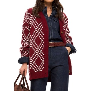 image:imagechouyatou Womens 2025 Fall Argyle Plaid Knitted Sweater Cardigan Cute VNeck Button Down Cardigan JacketRed