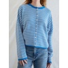 image:imagechouyatou Women 2025 Fall Striped Cardigan Sweaters Lightweight Cute Crewneck Button Down Cardigan JacketBlue