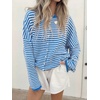 image:imagechouyatou Women 2025 Fall Striped Cardigan Sweaters Lightweight Cute Crewneck Button Down Cardigan JacketBlue