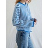 image:imagechouyatou Women 2025 Fall Striped Cardigan Sweaters Lightweight Cute Crewneck Button Down Cardigan JacketBlue