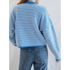 image:imagechouyatou Women 2025 Fall Striped Cardigan Sweaters Lightweight Cute Crewneck Button Down Cardigan JacketBlue