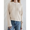 image:imagechouyatou Women 2025 Fall Striped Cardigan Sweaters Lightweight Cute Crewneck Button Down Cardigan JacketKhaki