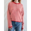 image:imagechouyatou Women 2025 Fall Striped Cardigan Sweaters Lightweight Cute Crewneck Button Down Cardigan JacketRed
