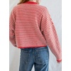 image:imagechouyatou Women 2025 Fall Striped Cardigan Sweaters Lightweight Cute Crewneck Button Down Cardigan JacketRed