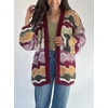 image:imagechouyatou Womens 2025 Fall Wavy Colorful Striped Cardigan Open Front Chunky Knit Sweater Jacket with PocketsBurgundy