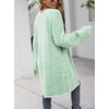 image:imagechouyatou Womens 2025 Open Front Herringbone Striped Cardigans Color Block Fuzzy Knit Midi Long Sweater CardiganGreen