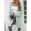 image:imagechouyatou Womens 2025 Open Front Herringbone Striped Cardigans Color Block Fuzzy Knit Midi Long Sweater CardiganGreen
