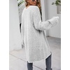 image:imagechouyatou Womens 2025 Open Front Herringbone Striped Cardigans Color Block Fuzzy Knit Midi Long Sweater CardiganGrey