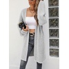image:imagechouyatou Womens 2025 Open Front Herringbone Striped Cardigans Color Block Fuzzy Knit Midi Long Sweater CardiganGrey