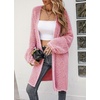 image:imagechouyatou Womens 2025 Open Front Herringbone Striped Cardigans Color Block Fuzzy Knit Midi Long Sweater CardiganRed