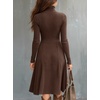 image:imagechouyatou Womens 2026 Winter Fall Dresses Long Sleeve Semi Formal ALine Rib Knit Midi Long Sweater DressCoffee