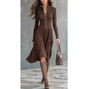 image:imagechouyatou Womens 2026 Winter Fall Dresses Long Sleeve Semi Formal ALine Rib Knit Midi Long Sweater DressCoffee