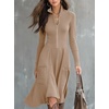 image:imagechouyatou Womens 2026 Winter Fall Dresses Long Sleeve Semi Formal ALine Rib Knit Midi Long Sweater DressKhaki