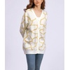 image:imagechouyatou Womens Boho Color Block Floral Cardigans Casual Button Down V Neck Knit Cardigan Sweater Outerwear CoatBeige White