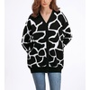 image:imagechouyatou Womens Boho Color Block Floral Cardigans Casual Button Down V Neck Knit Cardigan Sweater Outerwear CoatBlack