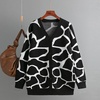 image:imagechouyatou Womens Boho Color Block Floral Cardigans Casual Button Down V Neck Knit Cardigan Sweater Outerwear CoatBlack