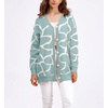 image:imagechouyatou Womens Boho Color Block Floral Cardigans Casual Button Down V Neck Knit Cardigan Sweater Outerwear CoatGreen