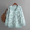 image:imagechouyatou Womens Boho Color Block Floral Cardigans Casual Button Down V Neck Knit Cardigan Sweater Outerwear CoatGreen