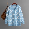 image:imagechouyatou Womens Boho Color Block Floral Cardigans Casual Button Down V Neck Knit Cardigan Sweater Outerwear CoatLight Blue